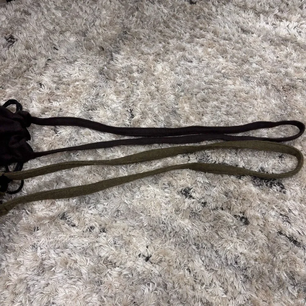 Lot 2 Handmade 100% Wool Felt Drawstring Crossbody Pouches Nepal Brown Olive